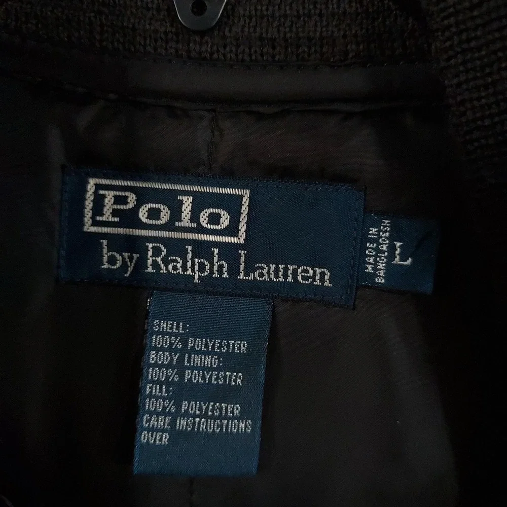 Polo Ralph Lauren Vest Mens Large Black Quilted Insulated Full Zip Pockets